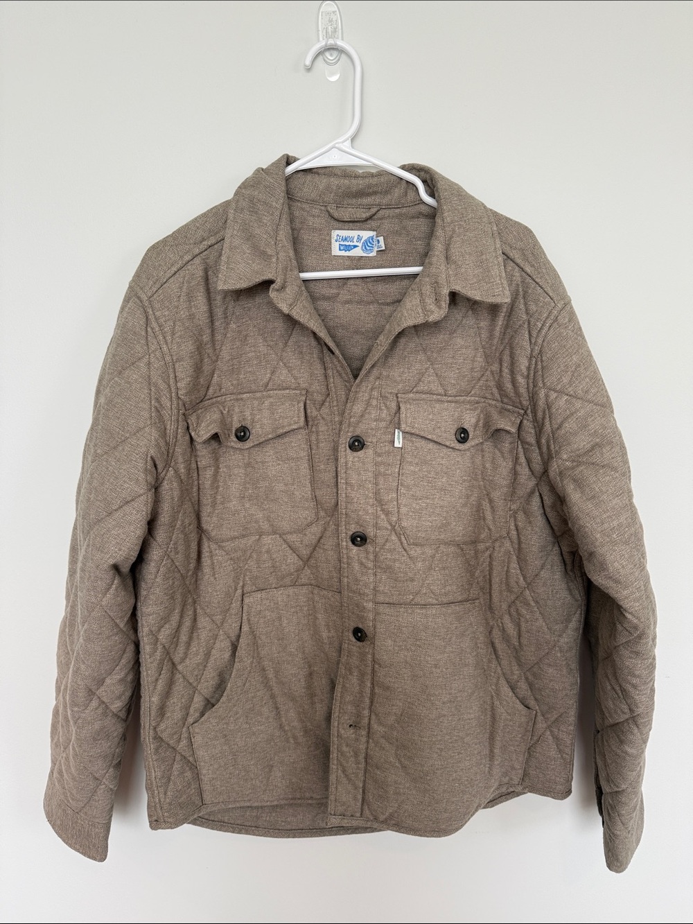 Quilted Shirt Jacket in Taupe by Unknown Brand